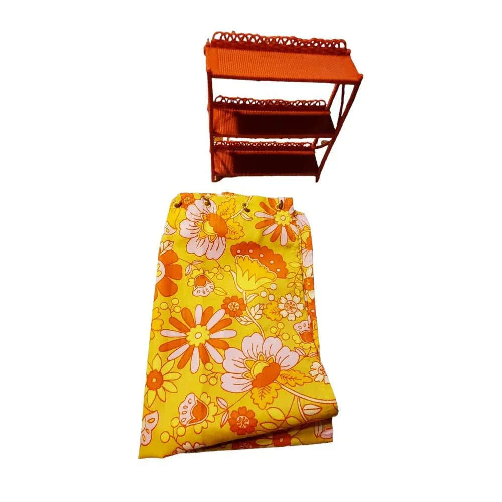 American Girl Groovy bathroom shelf shelves orange Julie + Shower curtai…